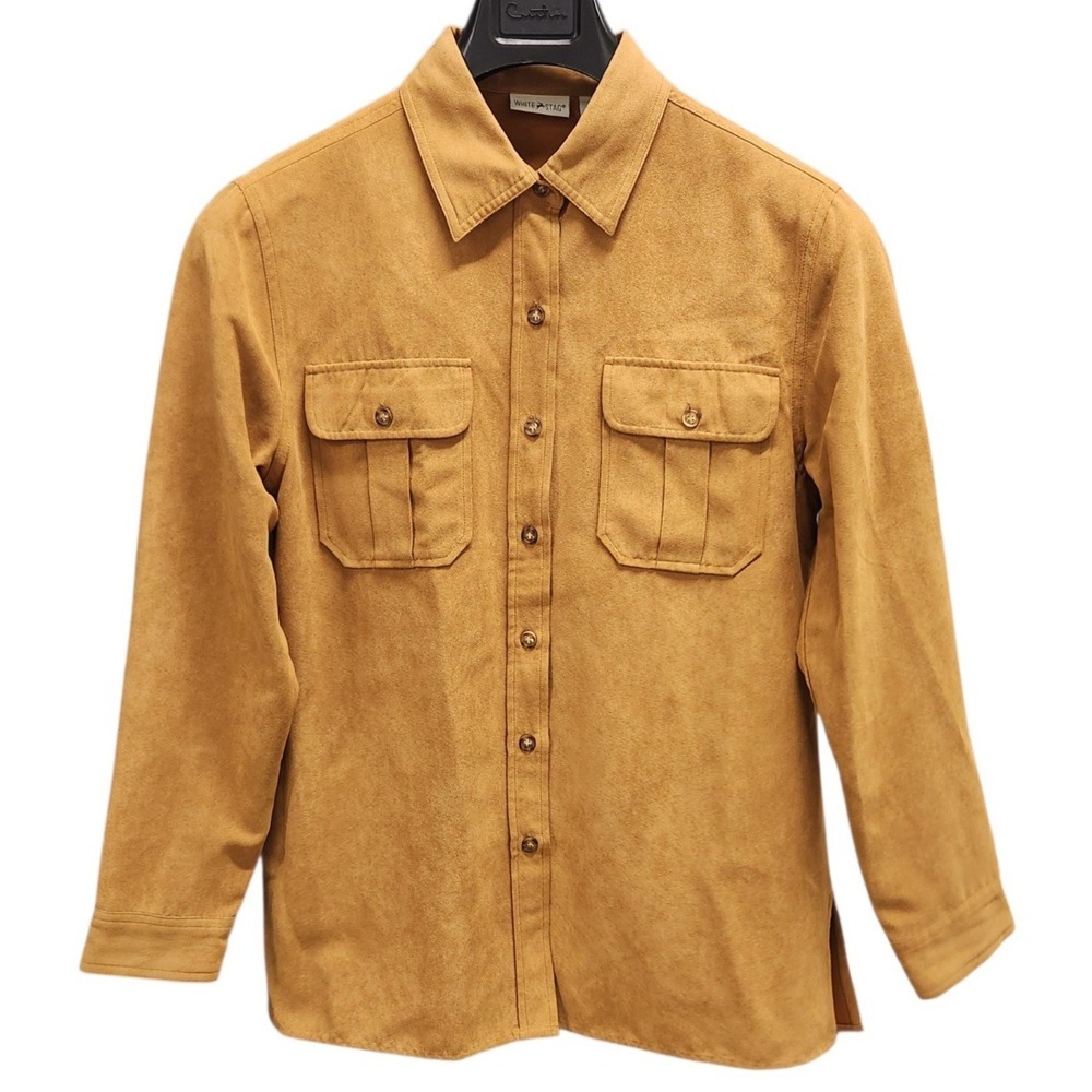 Vintage White Stag Tan Faux Suede Shirt Jacket Men's Style Long Sleeve 2 Pocket